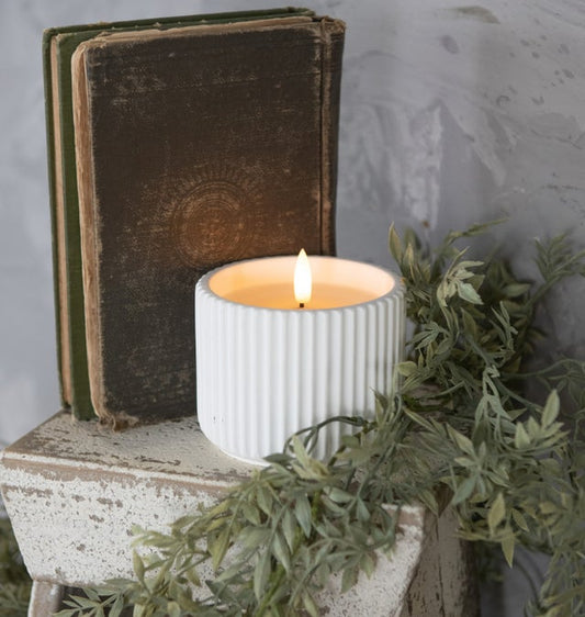 3.25" Ribbed Ceramic Timer Candle - White