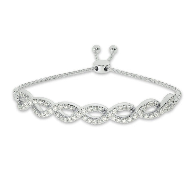 Infinity Themed Lab Grown Diamond Bolo Bracelet (1 ct. tw.)-10K White Gold