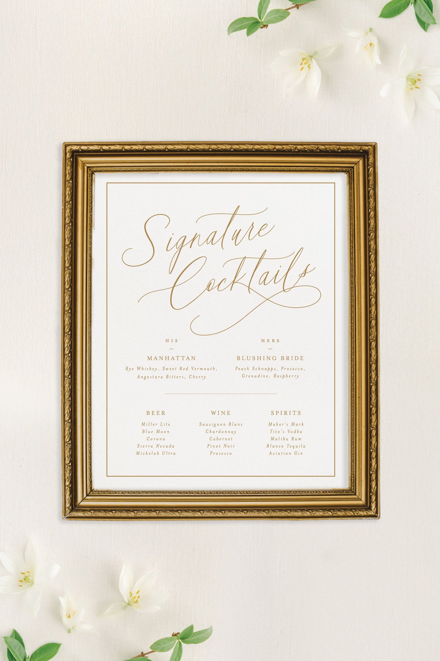 Sophia | Wedding Bar Menu