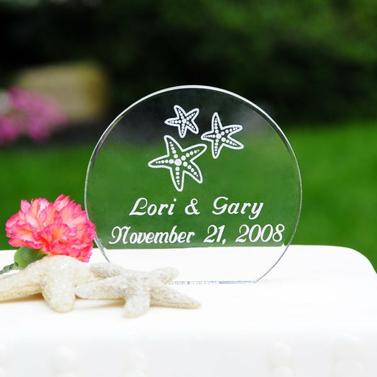 Beach Wedding Acrylic Round Starfish Cake Topper