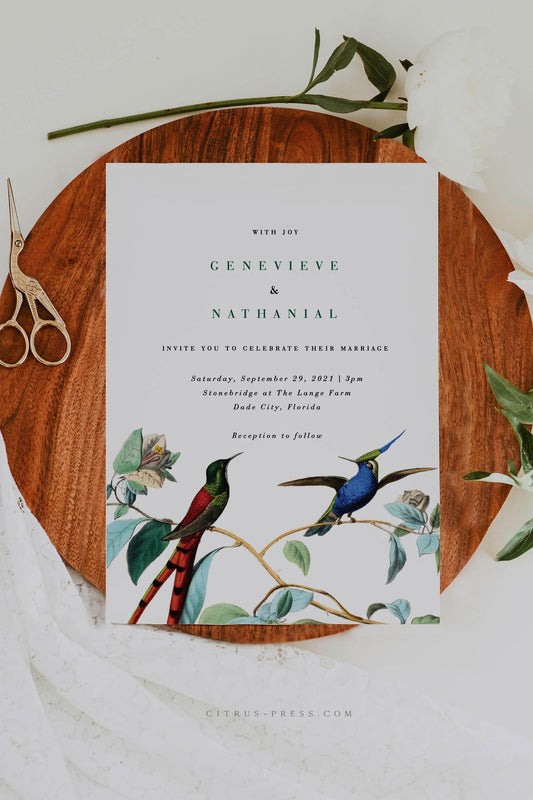 Modern Vintage Bird Wedding Invitation | Genevieve