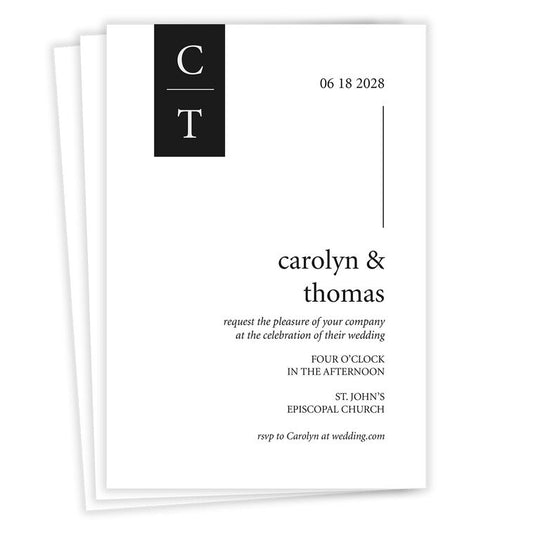 Black and White Initials Flat Wedding Invitation