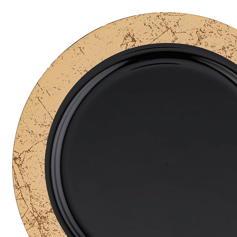 Black with Gold Marble Rim Disposable Plastic Appetizer/Salad Plates (7.5")