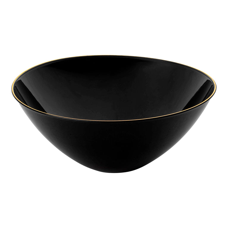 Black with Gold Rim Organic Round Disposable Plastic Bowls (32 oz.)