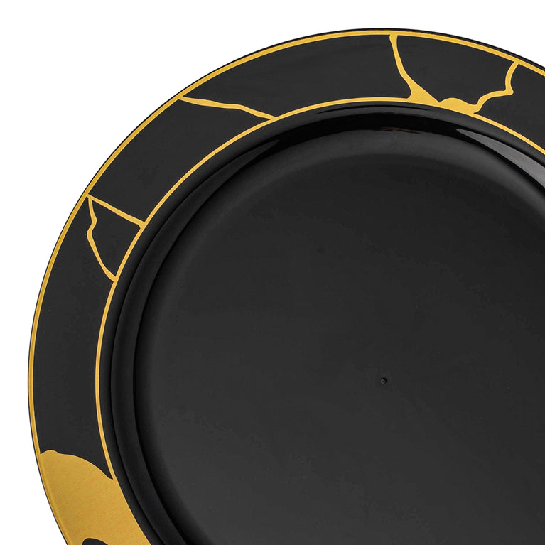 Black with Gold Marble Disposable Plastic Dinner Plates (10")