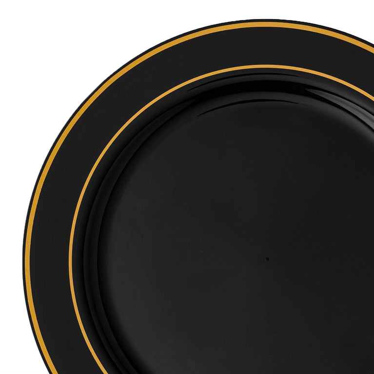 Black with Gold Edge Rim Plastic Appetizer/Salad Plates (7.5")