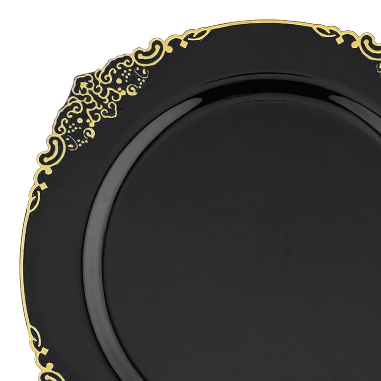 Black with Gold Fancy Round Disposable Plastic Salad Plates (7.5€�)