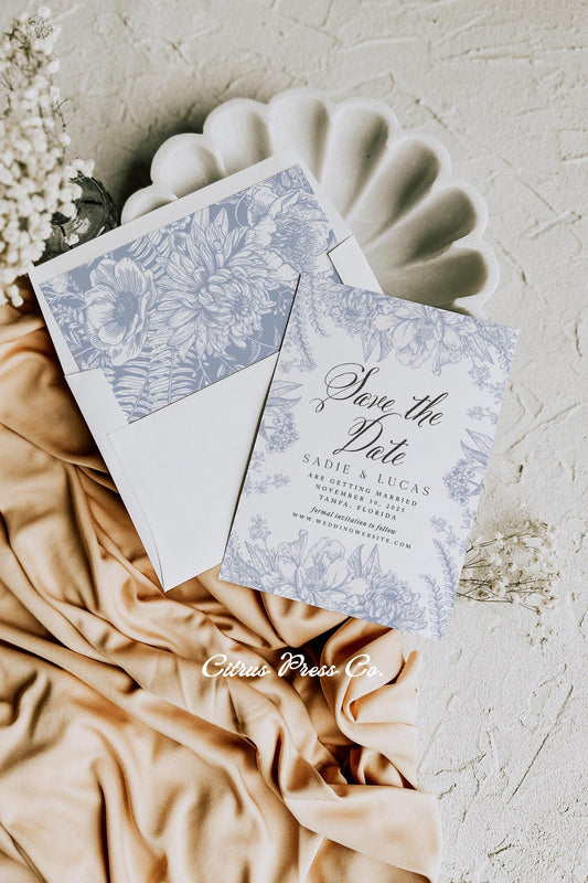 Blue Floral Save The Date | Template