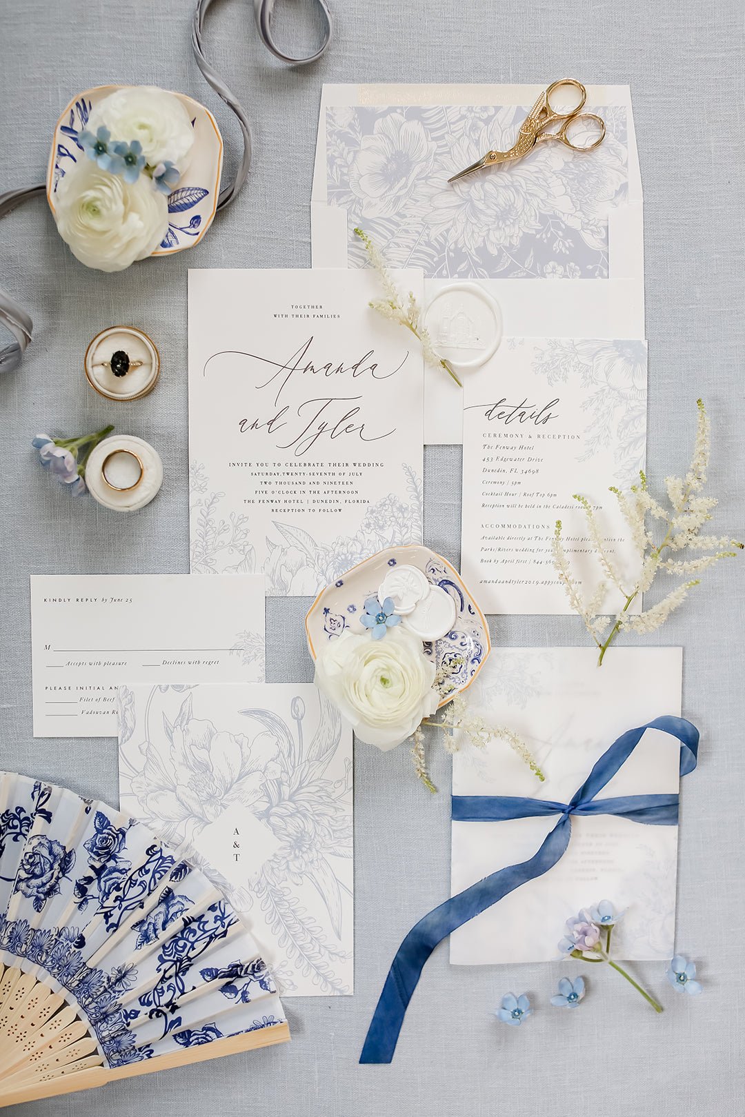 Blue Floral Style Wedding Invitation | Sadie