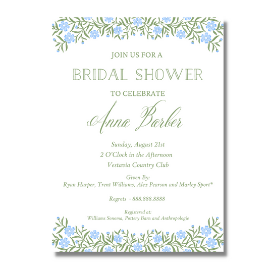 Blue Floral Garland - Bridal Shower Invite