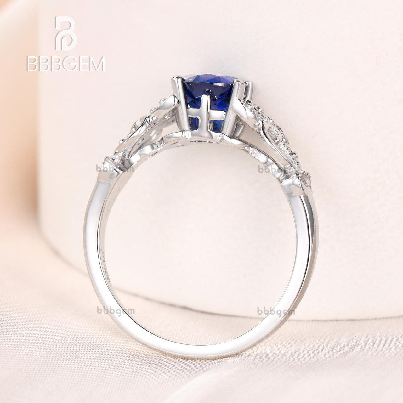 1ct 6mm Sapphire Engagement Ring Vintage Diamond Floral Ring Art Deco