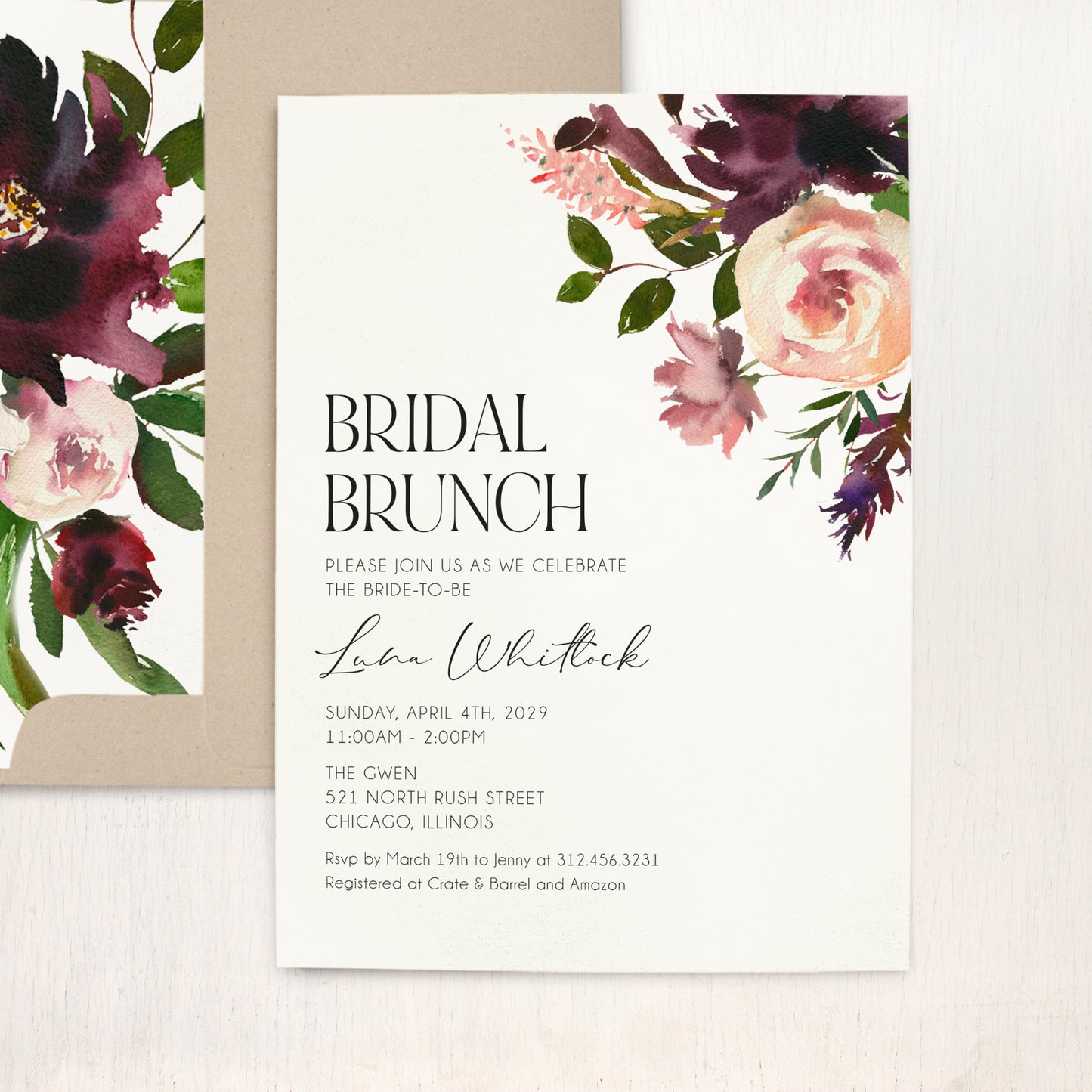 Burgundy Foliage Bridal Shower Invitations