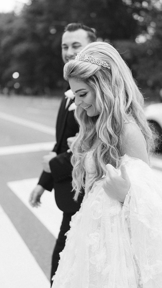 Ellee Real Bride Adorned With Natali-Pearls Bridal Headpiece