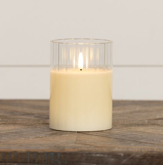 5" Cream Fluted Glass Timer Candle