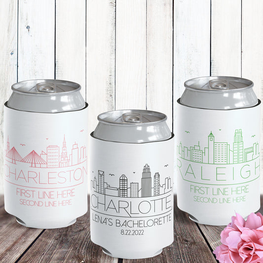 Modern City Skyline Can Coolers