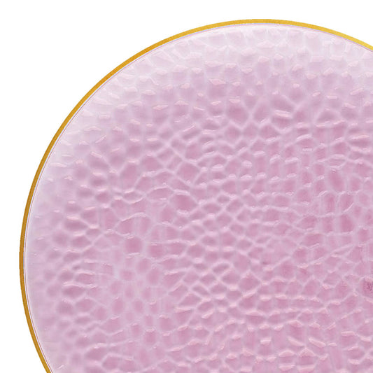 Clear Pink with Gold Rim Hammered Glass Disposable Plastic Dinner Plates (10.25")
