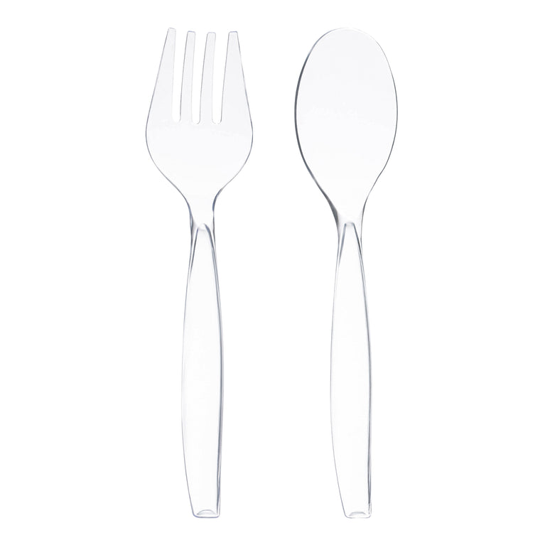 Clear Disposable Plastic Serving Flatware Set - 5 Serving Spoons and 5 Serving Forks