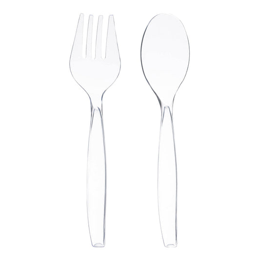 Clear Disposable Plastic Serving Flatware Set - 5 Serving Spoons and 5 Serving Forks