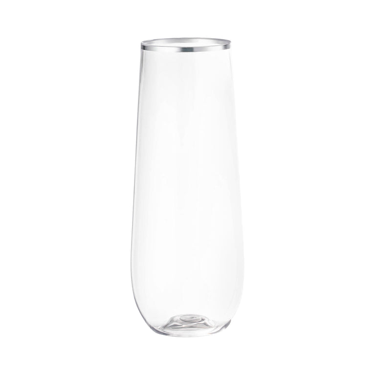 9 oz. Clear with Silver Stemless Plastic Champagne Flutes