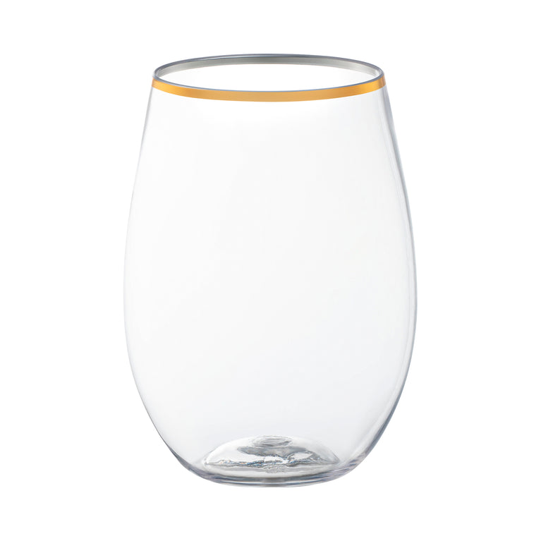 16 oz. Clear with Gold Elegant Stemless Plastic Wine Glasses