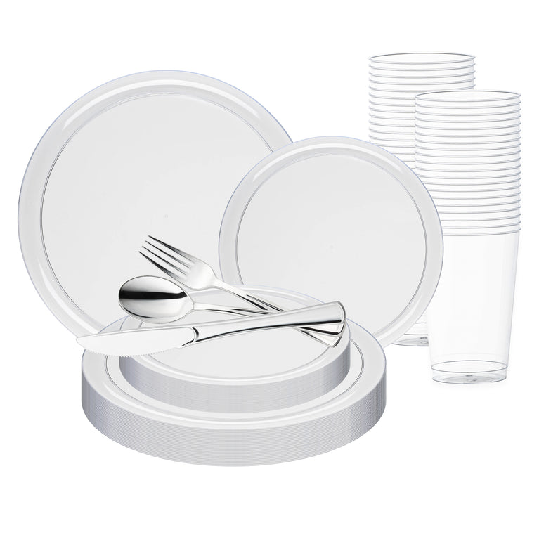 Clear Flat Round Disposable Plastic Wedding Value Set