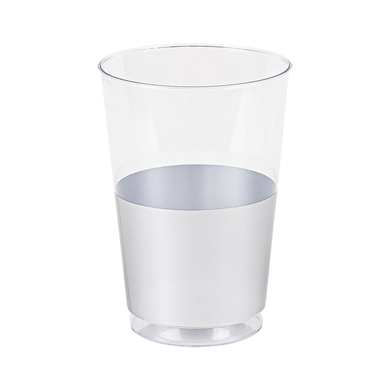 12 oz. Clear with Metallic Silver Thick Bottom Round Disposable Plastic Tumblers