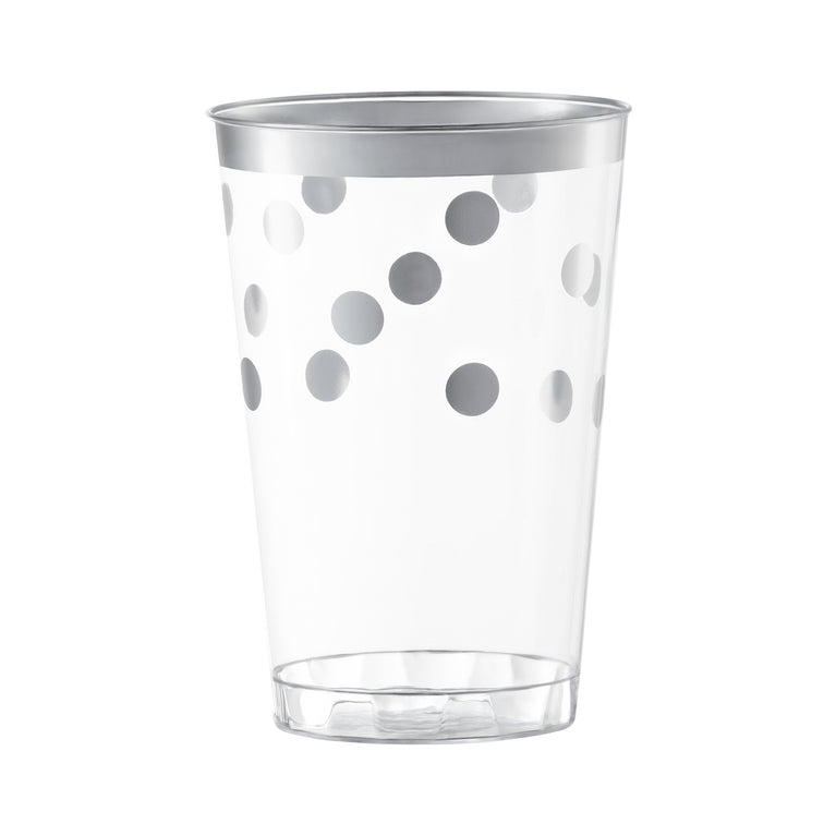 12 oz. Clear with Silver Dots Round Disposable Plastic Tumblers