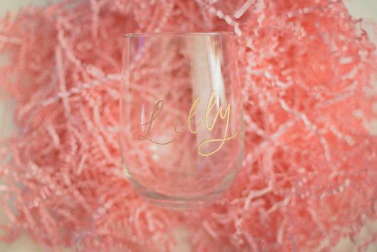 Custom Hand Engraved Stemless Wine Glass