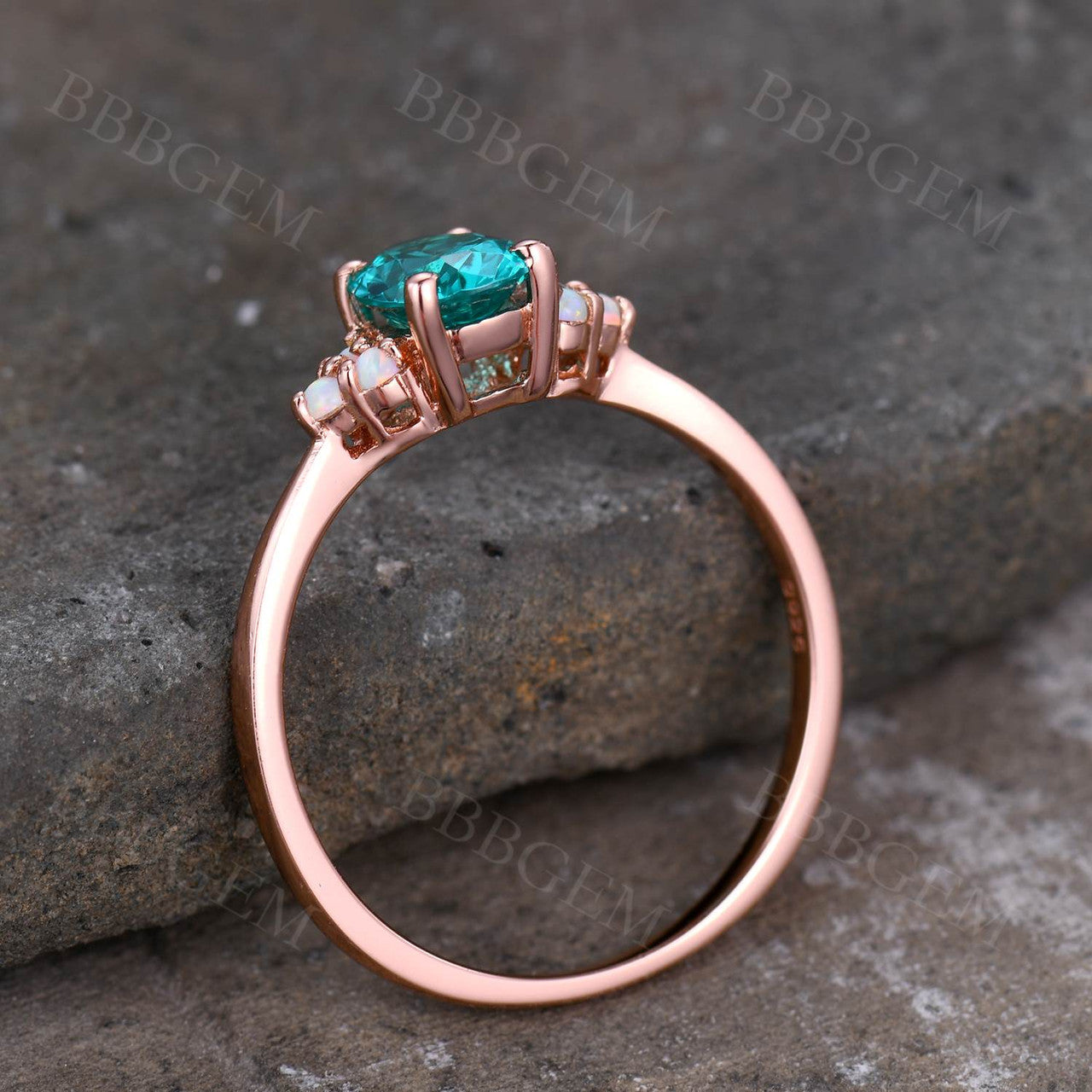5x7mm Oval Cut Green Garnet Engagement Ring Rose Gold Opal Accent Stone