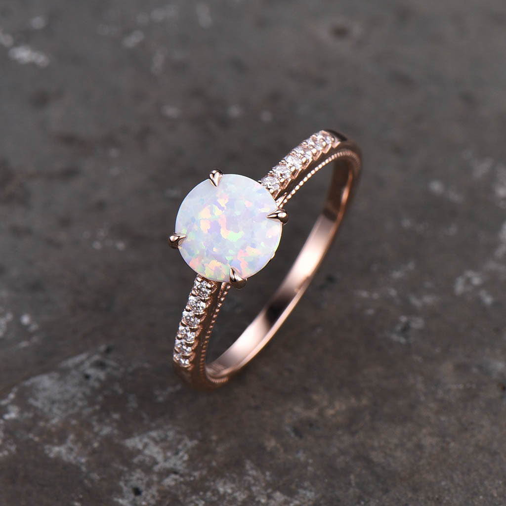 Female Opal Solitaire Engagement Ring Rose Gold