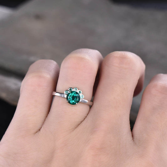 Floral Emerald And Dianond Engagement Ring Five Stones
