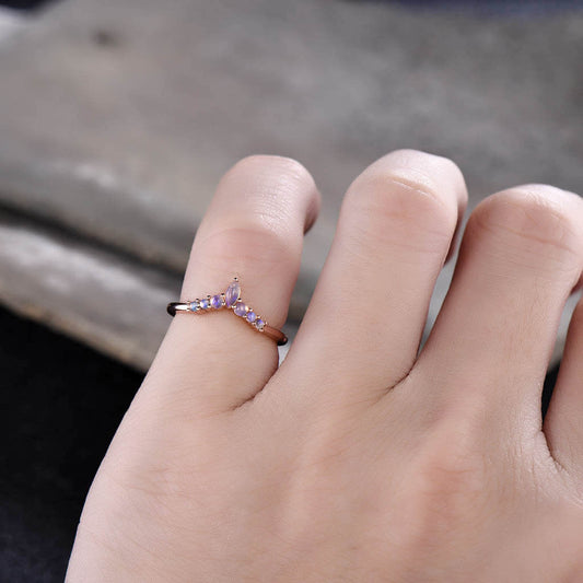 14K/18K Rose Gold Curved Moonstone Wedding Band