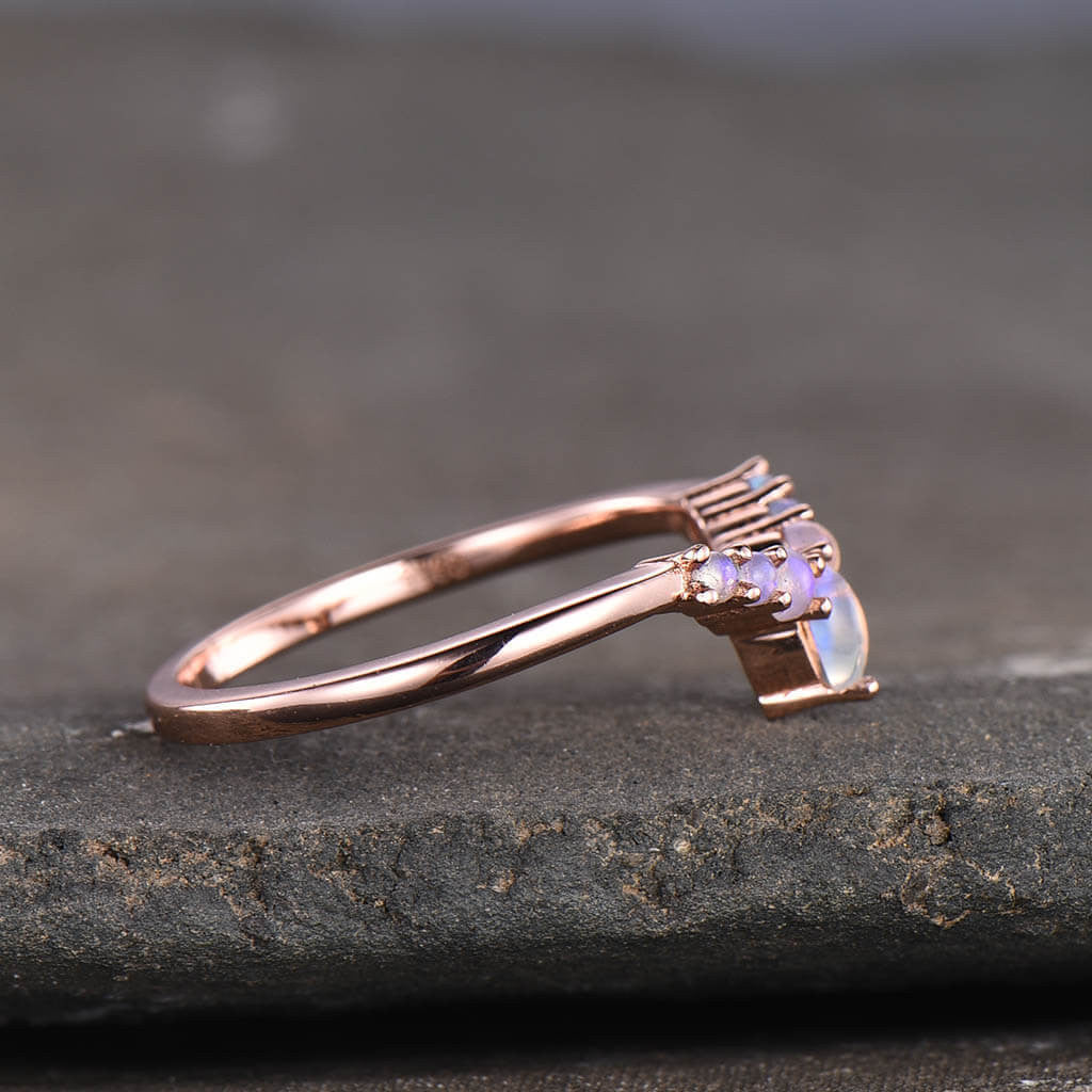 14K/18K Rose Gold Curved Moonstone Wedding Band