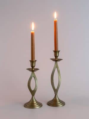 Brass Cutout Twist Taper Candle Holder Set