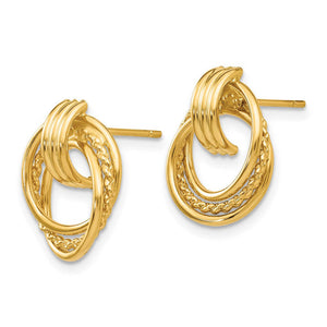 Polished and Twisted Circle Post Earrings in 14k Yellow Gold