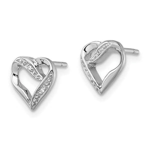 Diamond Ribbon Heart Post Earrings in Sterling Silver