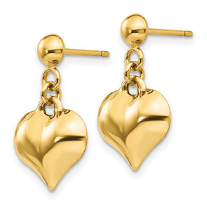 1Puffed Heart Dangle Post Earrings in 14k Yellow Gold