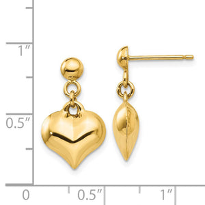 1Puffed Heart Dangle Post Earrings in 14k Yellow Gold