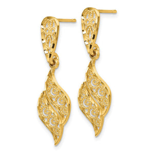 Diamond Cut Filigree Swirl Dangle Post Earrings in 14k Yellow Gold