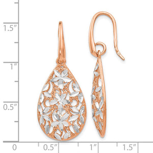 Floral Filigree Teardrop Dangle Rose Gold Tone Plated Silver Earrings