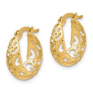 Tapered Scroll Hoop Earrings in 10k Yellow Gold, 1(5/8 Inch)