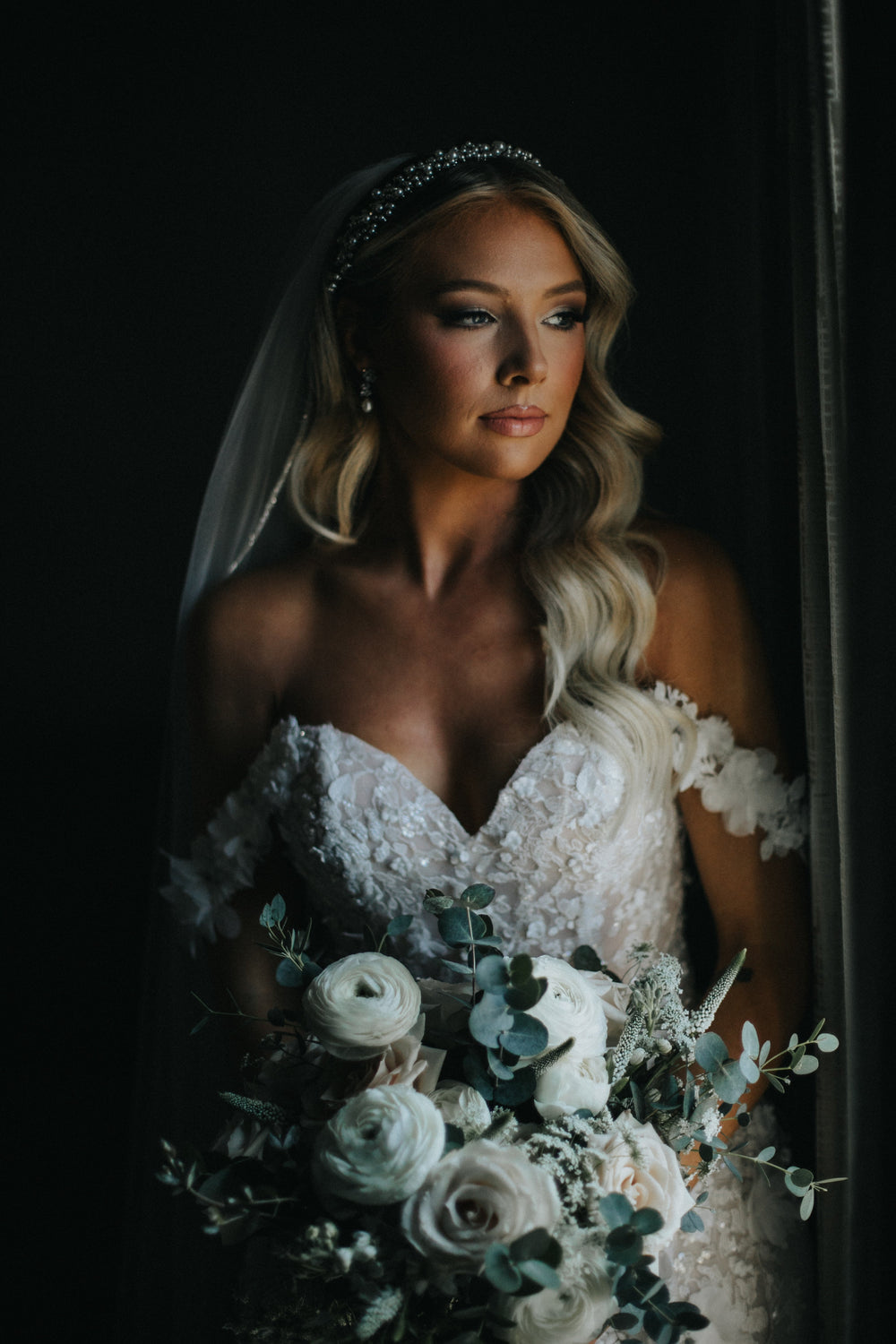 Ellee Bride Adorned With Marit-Pearls Swarovski Headpiece