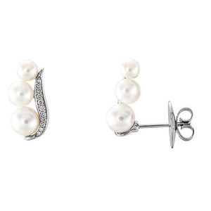 114k White Gold FW Cultured Pearl & 1/10 CTW Diamond Ear Climbers