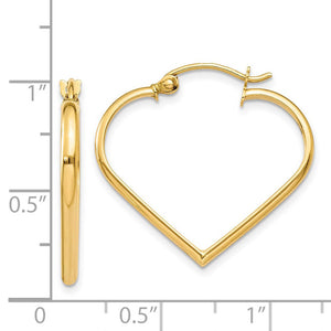 2mm, 14k Yellow Gold Heart Hoop Earrings