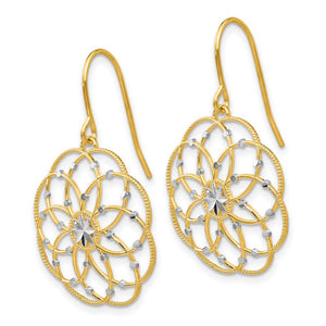 Intricate Blossom Earrings in 14k Yellow Gold and Rhodium