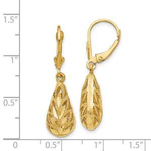 Teardrop Foliage Dangle Lever Back Earrings in 14k Yellow Gold