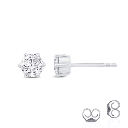 Lab Grown White Gold Six Prong Diamond Stud Earrings
