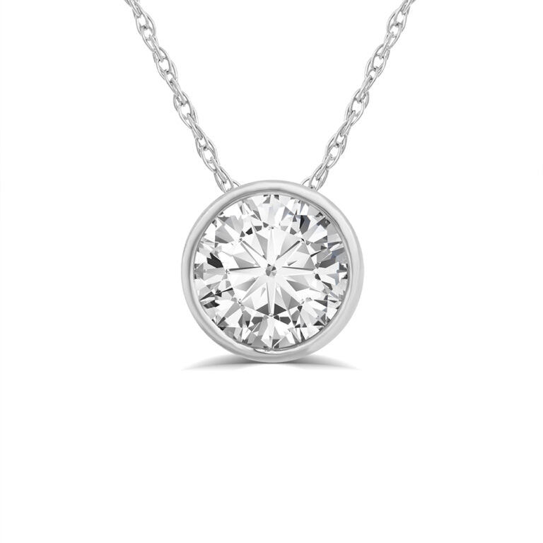 Floating White Gold Bezel Set Lab Grown Diamond Solitaire Necklace