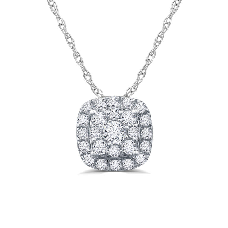 Exceptional Cushion Shaped White Gold Lab Grown Diamond Cluster Necklace