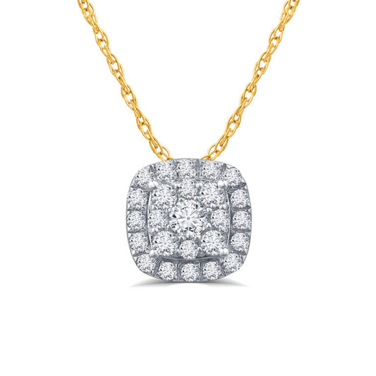 Exceptional Cushion Shaped Yellow Gold Lab Grown Diamond Cluster Necklace